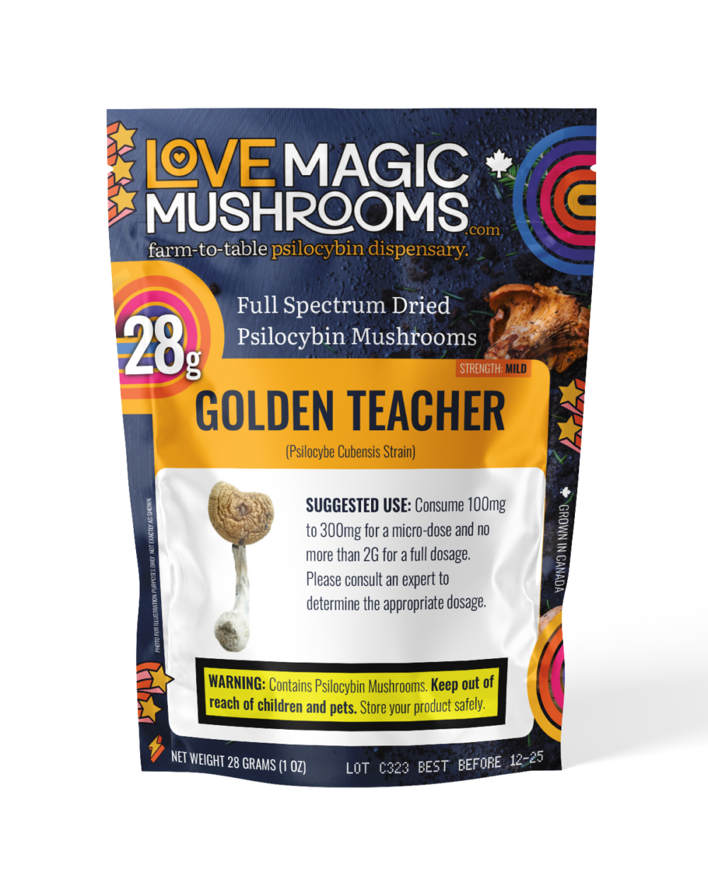 Love Magic Mushrooms Full Spectrum Dried Mushrooms - Golden Teacher - 28g